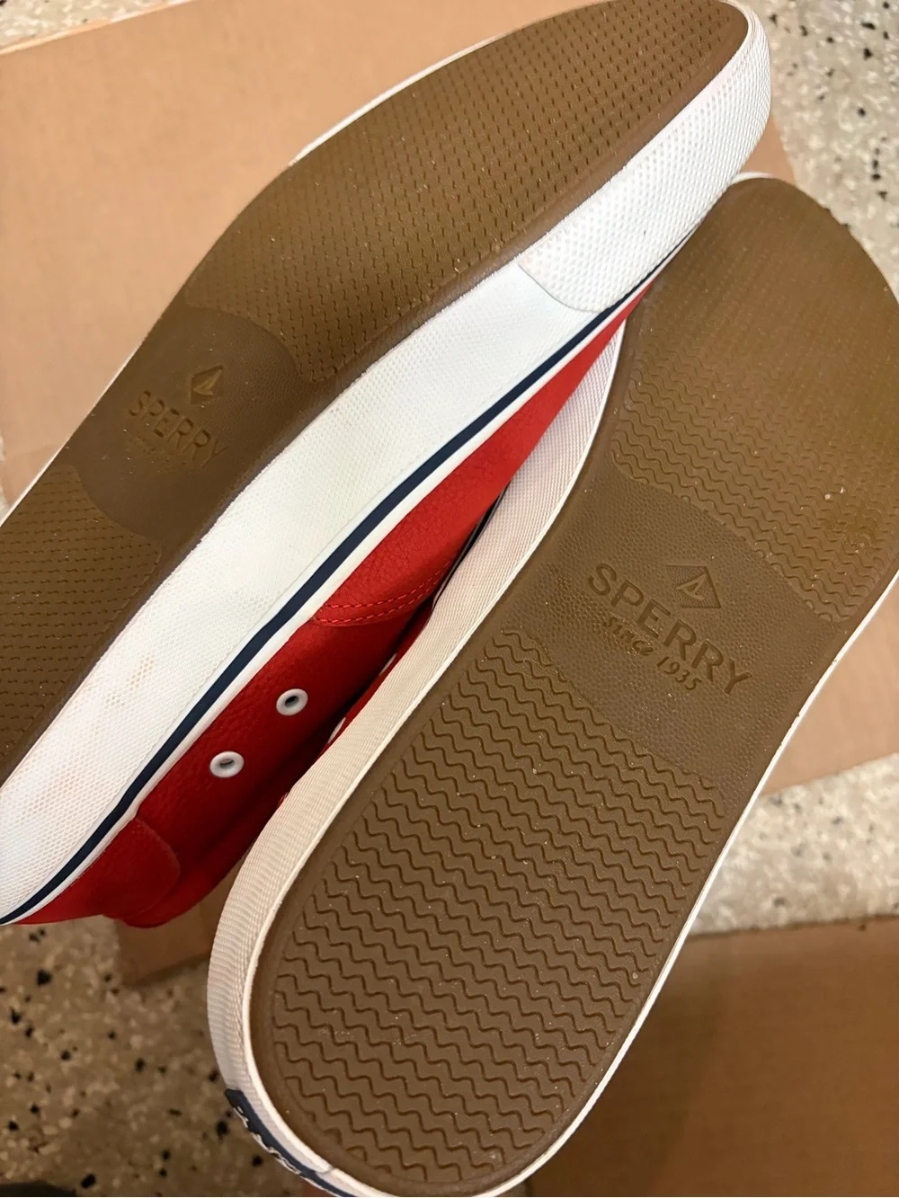 Sperry Men's Red Lace-Up Boat Shoes with White Trim